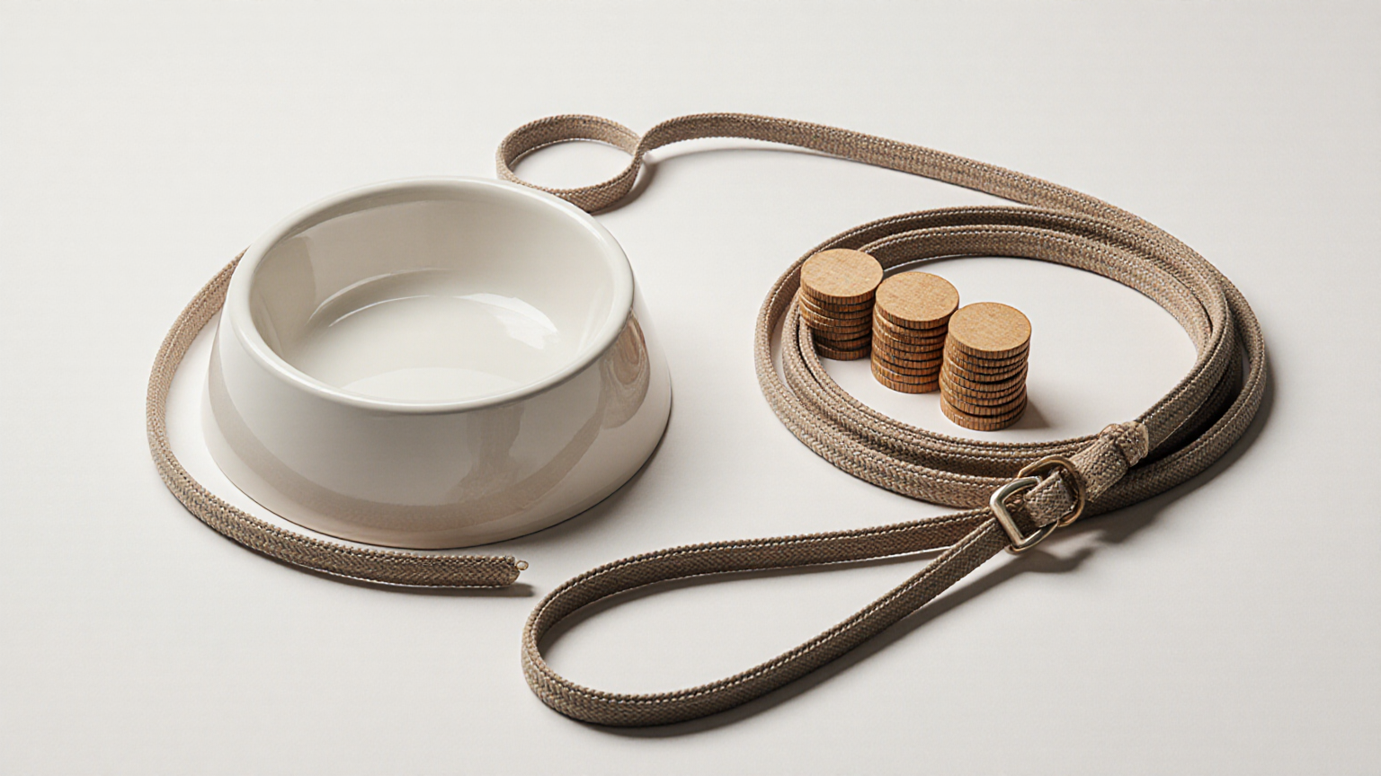 Plain bowls and blank wooden blocks representing meal and treat allocation